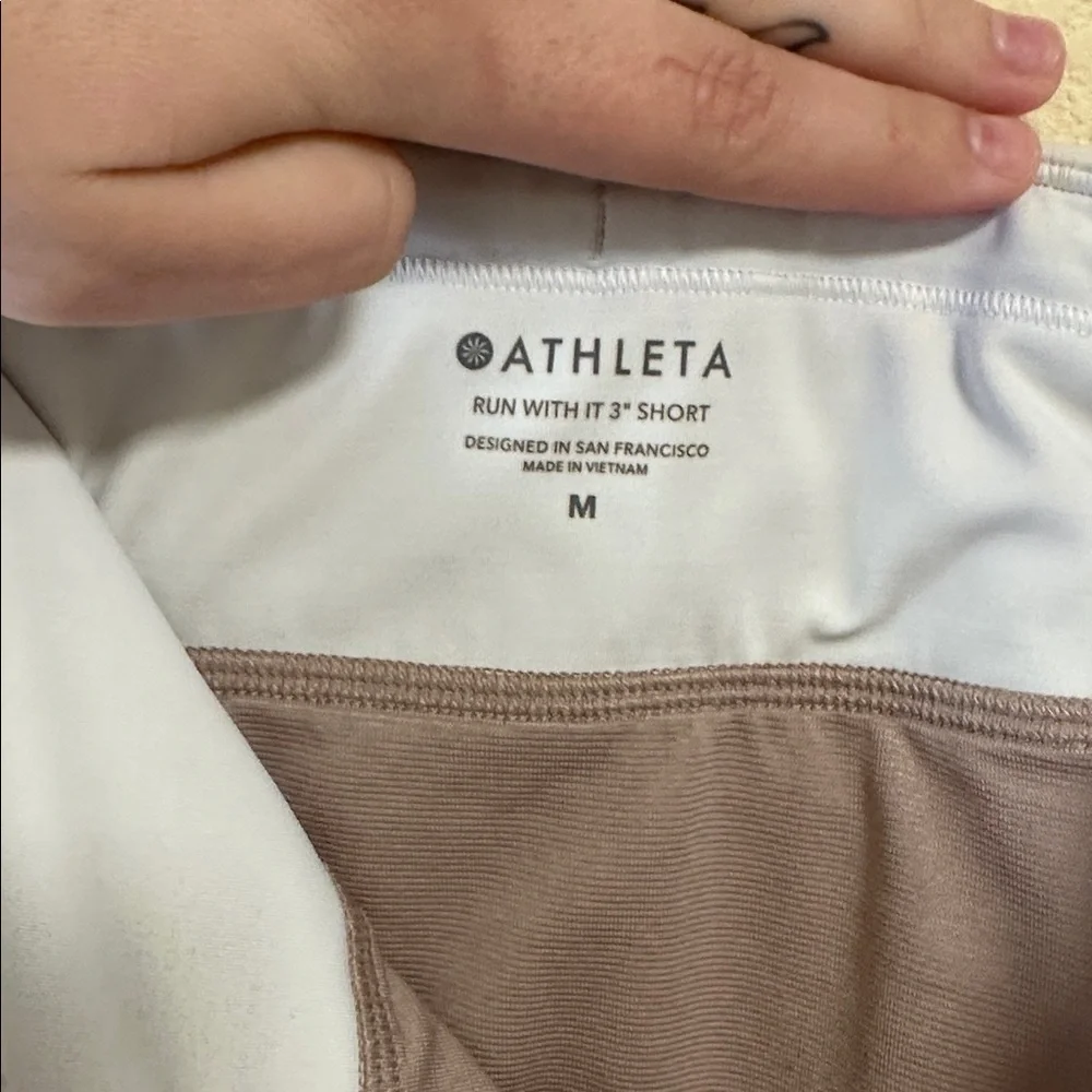 Athleta Tan and White Athletic Shorts size medium - Picture 2 of 5